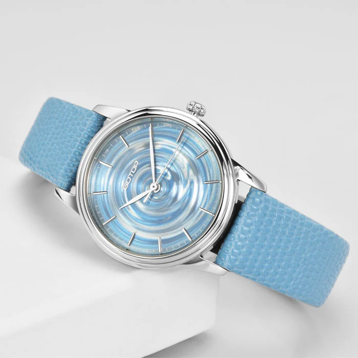 New Gorgeous Water Ripple Steel Watch With Colorful Snakeskin Strap For Ladies
