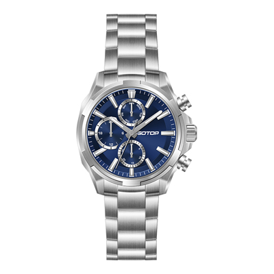 Men's Solid Stainless Steel Chronograph Fashion Stone & Metal Dial Classic Watch