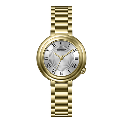 Round Classic Modern Women's Watch Elegant Sunburst Dial Stainless Steel