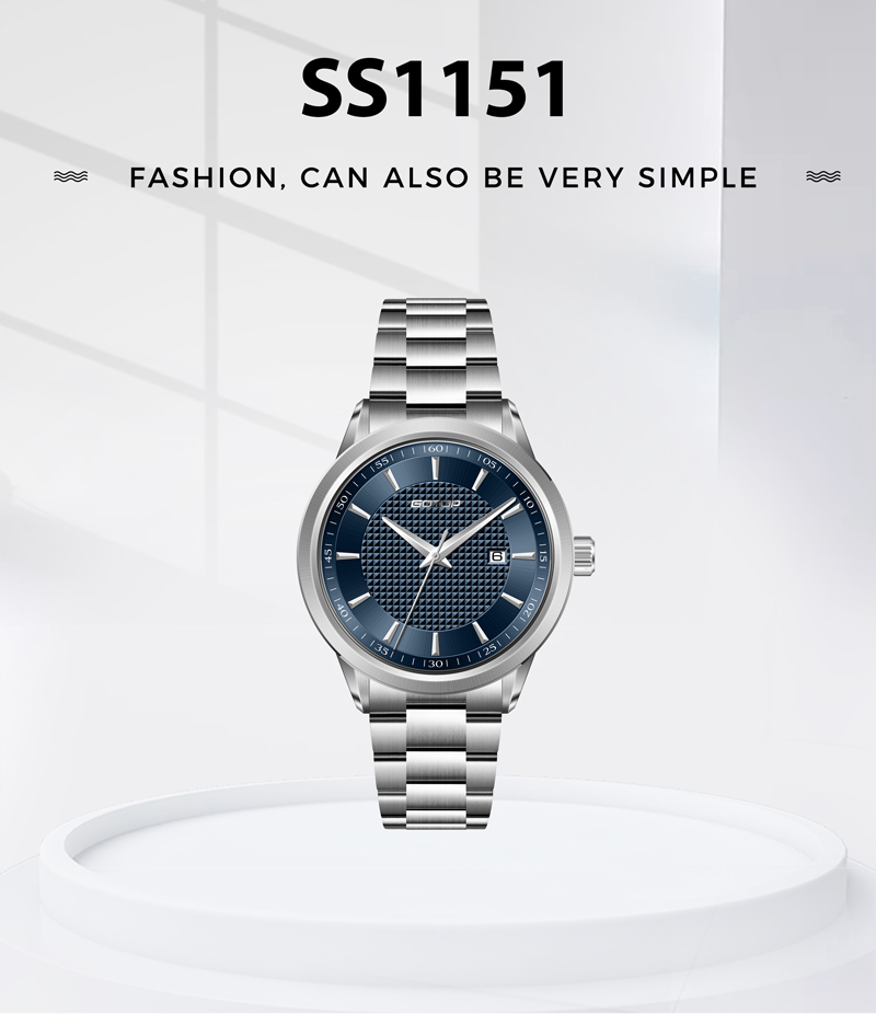 Detail of SS1151 Minimalist Men’s Quartz Watch Elegant 42mm Design Clean Dial Style